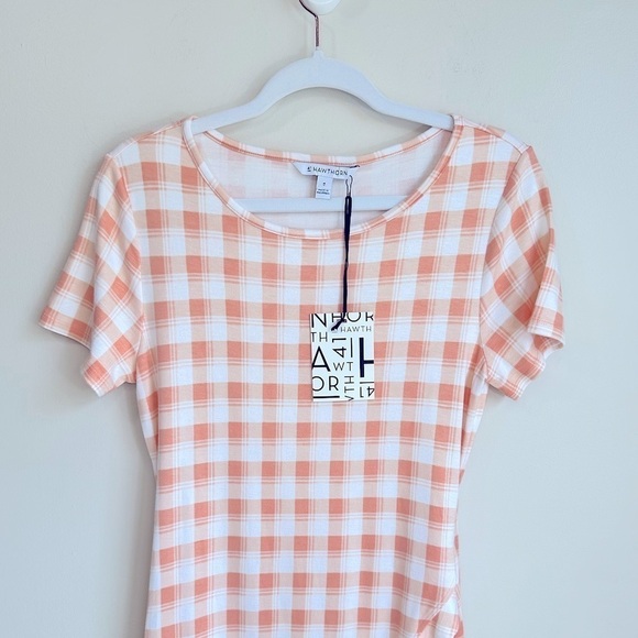 NWT 41 Hawthorn Orange and White Plaid Brigitte Short Sleeve Knit Dress Size M - Picture 7 of 10